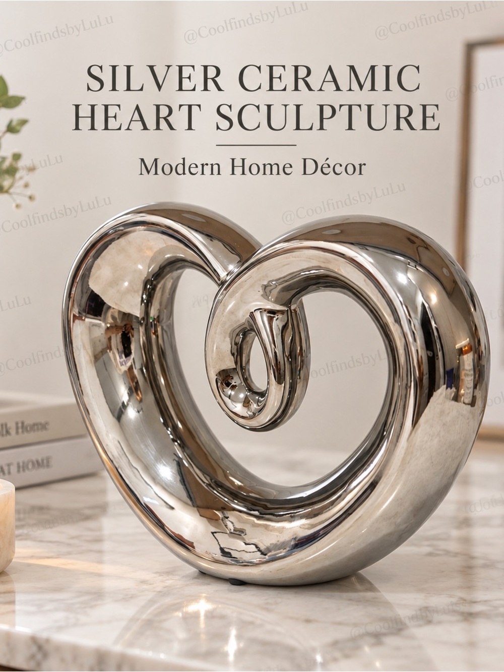 Silver Ceramic Heart Sculpture Home DΓ©cor